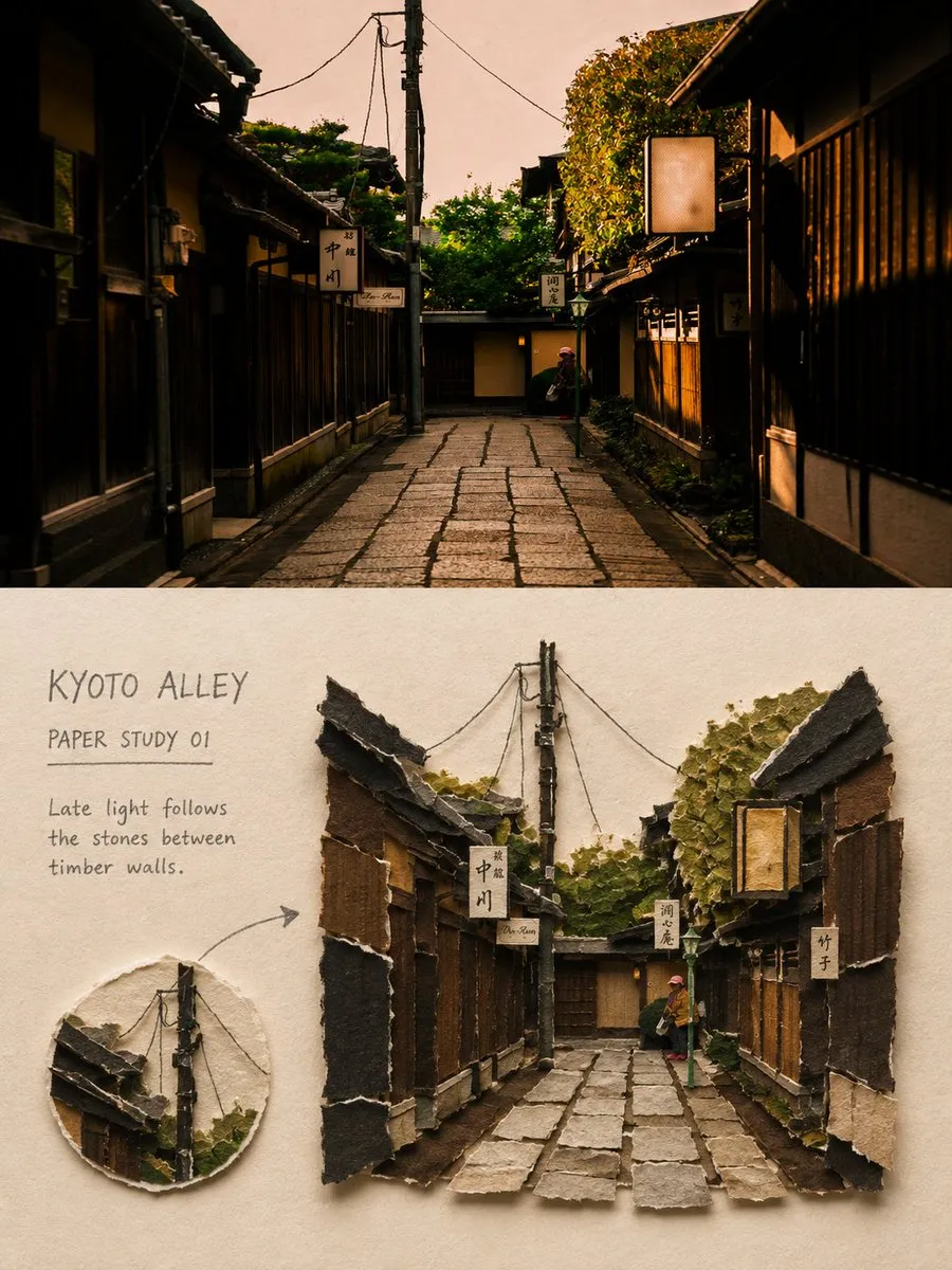 街景撕纸艺术海报